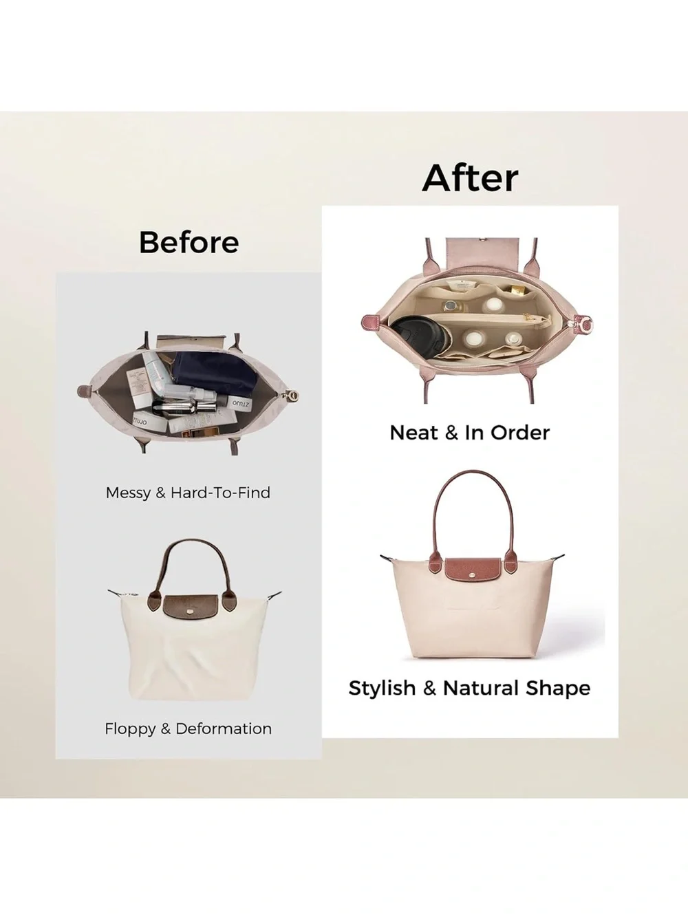 Insert For Handbags For Le Pliage, Ultra-light Waterproof DupontPaper Upgraded